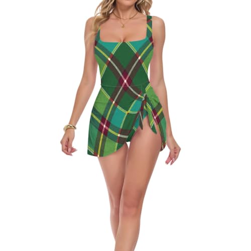 Maillot de bain une pièce vert à carreaux pour silhouette galbée