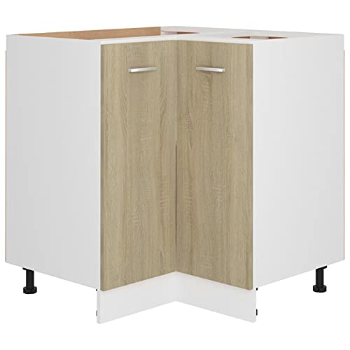 Tidyard Corner Bottom Cabinet Sonoma Oak 75.5x75.5x80.5 cm Chipboard for Storing Bowls, Plates, Pots, and Other Kitchen Appliances