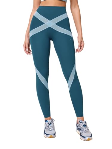 Fanka Powerband Resistance FlowX Leggings, Built-in Mesh Resistance Bands, 15 lbs Added Resistance, Core Support, High Waist,Deep Lake/Iceberg,6