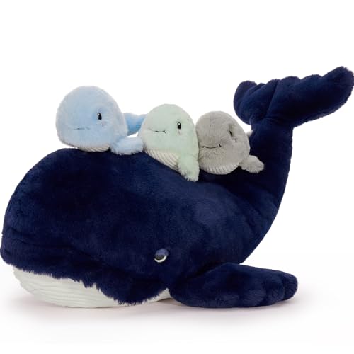 MorisMos Baleine Peluche Jouet Animal en Peluche, Géante 50cm avec 3 Bébés Oreiller dans Le Ventre,Grande Baleine Poupée Coussin, Réaliste Douce Mignon,...