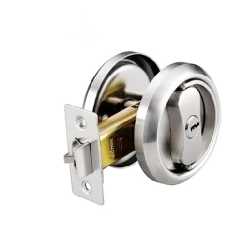 Cerradura Invisible para Puerta Corredera 1Pcs con Llave, Interior, Antirrobo, Doble Cara, Redonda, Acero Inoxidable (Plata Oblicua) miniatura 1