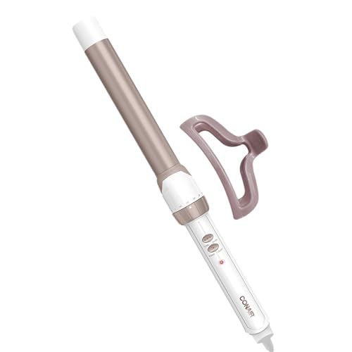 Conair Double Ceramic 1-Inch Curling Wand with Claw Clip, Produces Flawless Waves, Curling Iron for Use on Medium and Long Hair, 30 Heat Setting Curling Iron, White