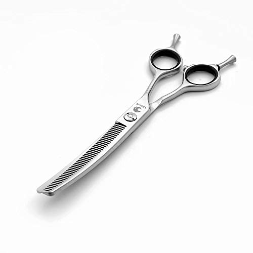 TIJERAS UP -Curved Chunker Scissor Dog Grooming Thinning Shears Pets Hair Cutting Scissor for Hair Trimming Japanese Steel Balde Scissor for Dogs and Cats Thinning Rate25%-30% Silver