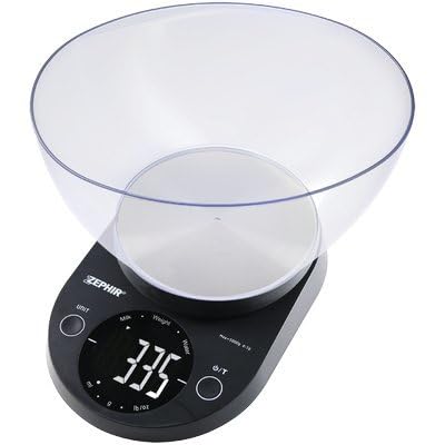 Zephir, Bilancia Digitale da Cucina, Max 5Kg, Recipiente 2.5L, Graduazione 1g, Diverse Unità Misura, Display LCD 56 mm, Sensori Alta Precisione, Funzione Tara, Autospegnigmento