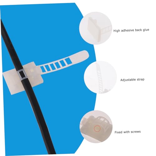 Mikikit 50 piezas Clips de cable adhesivos ajustables de nylon para organización ordenada de cables y cordones bajo escritorio para hogar y oficina miniatura 4