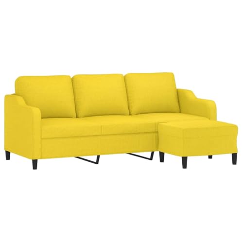 KATERYY 3-Sitzer-Sofa mit Hocker Hellgelb 180 cm Stoff Möbel Wohnzimmer – Bild 5