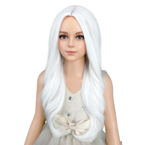 Image of PATTNIUM Child Kids White Wig Long Wavy White Wig for Kids Girls Long Middle Part Synthetic Wigs