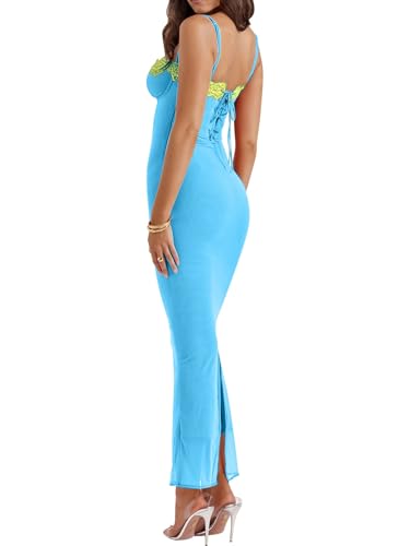 Image of Zebaexf Women Slip Maxi Dress Sleeveless Backless Bodycon Party | Soft stretch fabric, open-back straps, slim bodycon shape, party, prom, vacation and cocktail looks