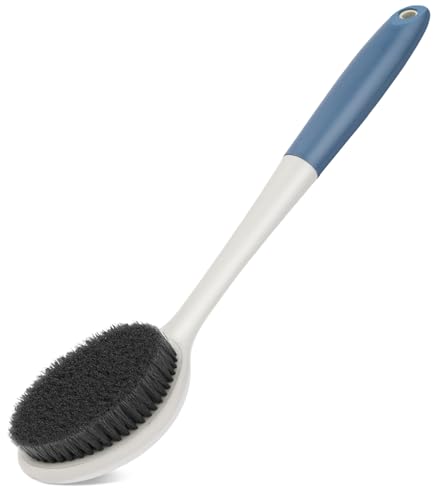 surlees - Limpiador de espalda para ducha para hombres y mujeres, 17 pulgadas, cepillo corporal para cepillado húmedo y seco, exfoliante corporal y cepillo de espalda | Cepillo de ducha con mango