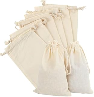 LOLYSIC 50 Pack Cotton Muslin Bags, 10 x 15 CM Cotton Drawstring Bags, Natural Reusable Small Cotton Drawstring Bags for Party, Birthday, Wedding