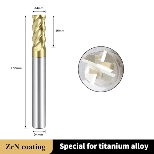 Image of Carbide Titanium Alloy End Mills 4 Flute ZrN Coating,for Titanium Alloy 1Pcs D4*50mm