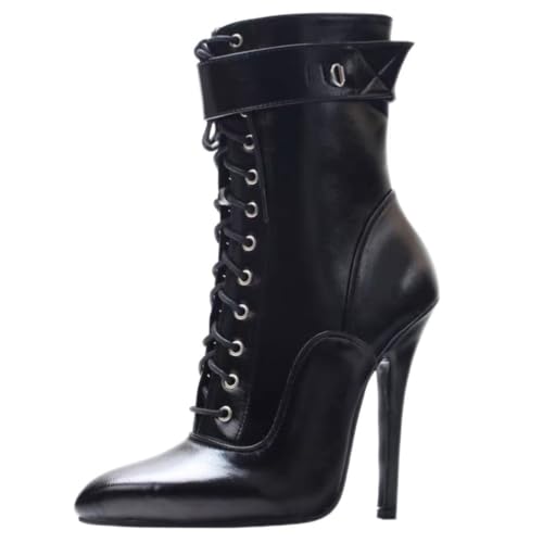 SKLKHO 14CM High Heel Ankle Boots, Pole Dancing Cospaly Shoes, Lockable & Side Zip, for Fetish, Gothic, Parties, Y2K, Nightlife,Black,13
