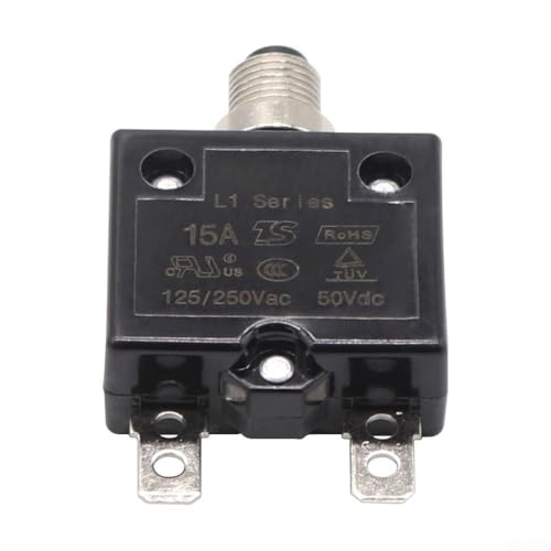 15A Push Button Circuit Breaker L1 Series Manual Reset Thermal Overload Protector 125/250V AC 50V DC 1000A Interrupt Capacity