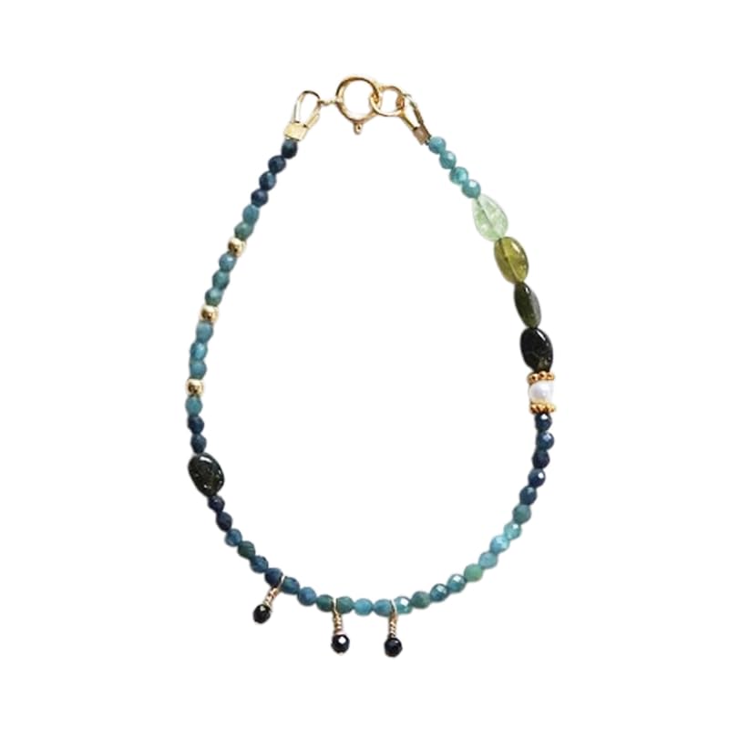 Bracelet tourmaline bleue LKBEADS perles à facettes 2mm fermoir plaqué or rose