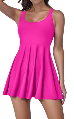 Image of B2prity Women's One Piece Swimsuits Tummy Control Skirt Swimdress Hot Pink