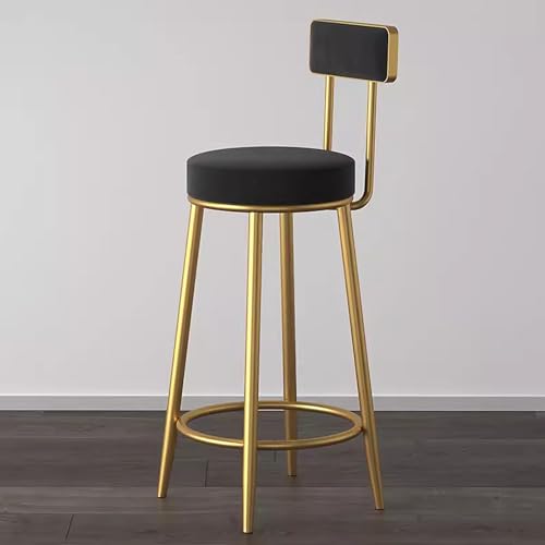 Tabourets de bar en velours avec dossier et pieds en métal doré pour comptoir