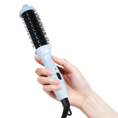 Ouphiny Dual Voltage Heated Round Brush, Mini Thermal Brush for Volumizing and Small Curls, 1 Inch Travel Curling Iron for Short Hair, Blue