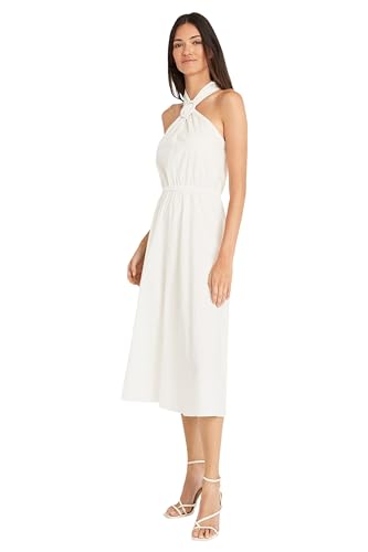 Image of Maggy London Women's Dresses Tropical Floral Print Halter Midi Dress with Cinched Waist