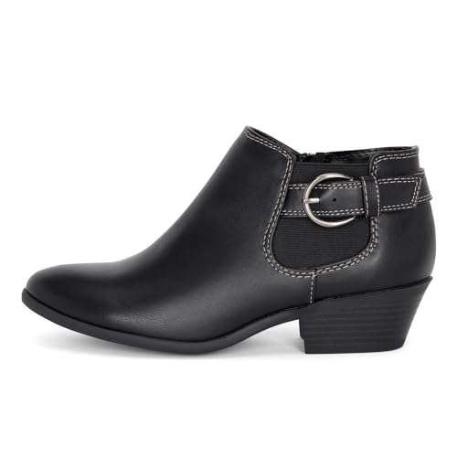 Chariot & Co: Kiki - Womens Western Chelsea Round Toe Ankle Boots - Adjustable Buckle Stacked Heel Booties2