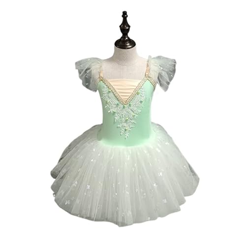 Tutú de ballet para niña Disfraz de hada bailarina for fiesta de graduación, vestido azul con flores y lentejuelas, Ropa de baile for niñas, leotardo de Ballet gimnástico, vestido con tutú(Green,120)