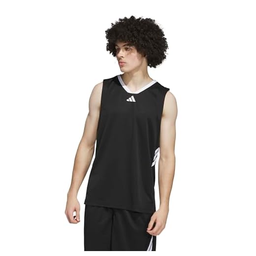 Adidas Men's 3-Stripes Basketball Tank Top, Black/White, Medium