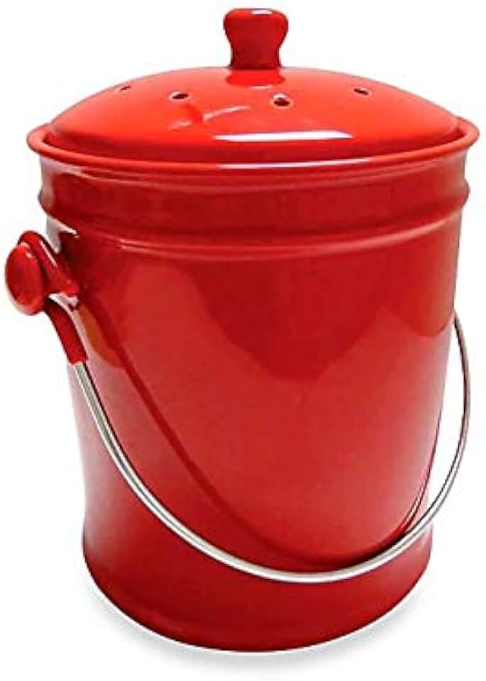 Natural Home 1-Gallon Ceramic Compost Bin in Red