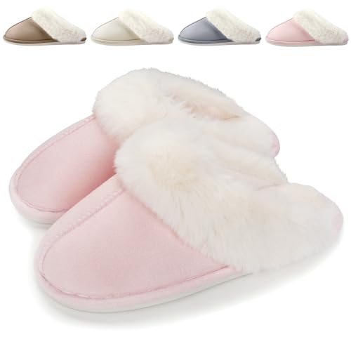 Pantofole Donna Uomo Invernali Peluche Ciabatte Casa Comode Pelose Inverno Scarpe di Cotone Morbida Slippers Winter Interne, Rosa, 38/39 EU