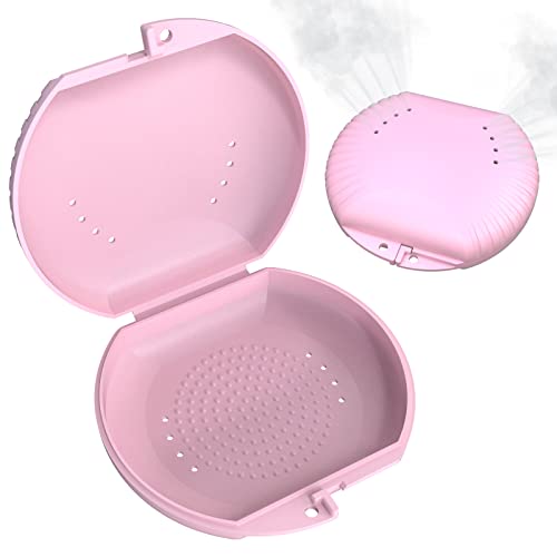 ベントホール付きBVNリテーナーケース:歯アライナーケース、セクタースリムブレースケース、歯科矯正歯科ケース、マウスガードケース、入れ歯ケース、ナイトガードケースコンテナ収納ホルダー(ピンク)