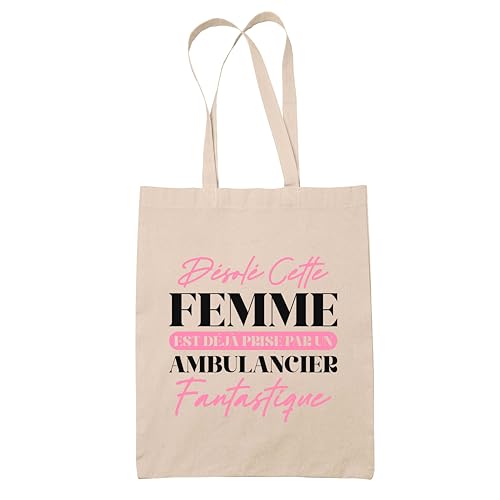 Sac cabas jute femme ambulancier, tote bag pratique pour la plage, le shopping et le travail