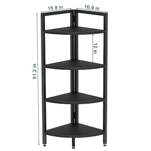 SAYGOER Corner Bookshelf 4 Tier Stand Corner Ladder Shelf Modern Storage Organizer Bookcase Industrial Display Rack Shelves for Small Space, Living Room,Home Kitchen,Office, Black