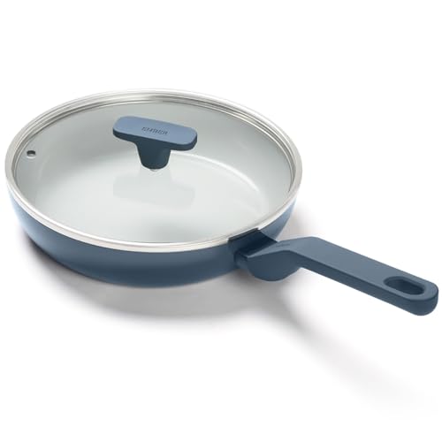 Image of Ember Cookware Arcilla Ceramic Frying Pan 24cm | Non Stick Cookware | Non Toxic Pan with Glass Lid | ISI Certified | Ceramic Fry Pan for Cooking | PFAS PTFE Free | 5-Year Warranty | Blue