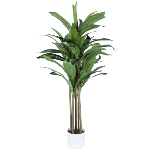 Artificial Dracaena Tree 4.3FT, 5 Stems Realistic Faux Yucca Plant