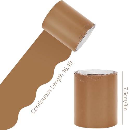 Image of Whaline 65.6 Ft Brown Bulletin Board Borders 4 Rolls Brown Series Die-Cut Board Trim for Back to School Classroom Office Chalkboard