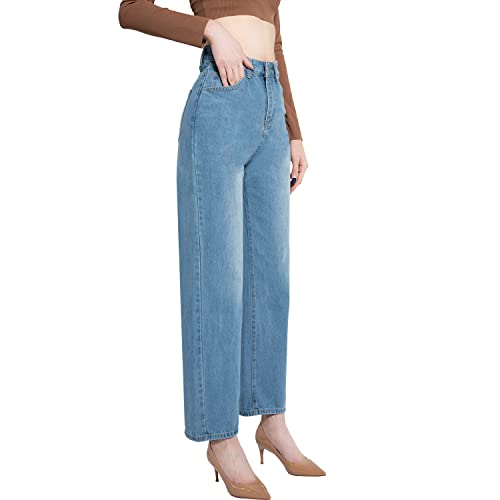 Bzof High Waisted Wide Leg Jeans For Women Boyfriend Jean 90S Non-Stretch (As1, Alpha, M, Regular, Regular, Blue) #TOP2