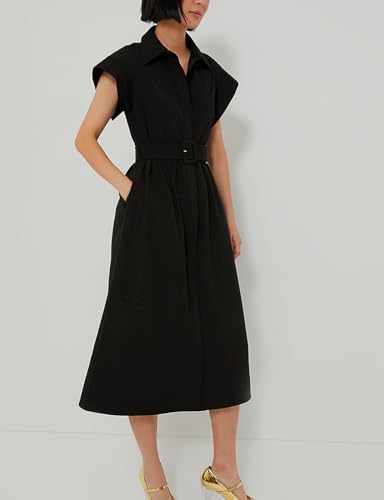 Women's Elegant Midi Shirt Dress Button Down Collared Trench Coat Business Dresses with Belt4