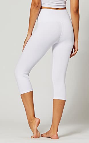 White Premium Buttery Soft High Waisted Capri Leggings For Women - 5" Wide Band - Workout Leggings For Women Tummy Control - Small - Medium - Sl5-Capri-White-Sm #TOP6
