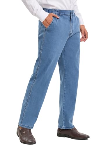 voeeron Mens Elastic Waist Jeans Relaxed Fit Men's Jeans with Elastic Waist with Zipper and Button3