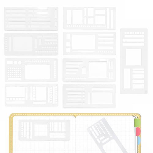 QUZZY 9 Pcs Calendar Stencils for Planners, Handmade Flexible Record Template, Reusable Layout Tools for Journaling, Drawing, DIY Planning