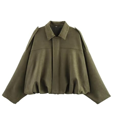 Bnigung Damen-Bomberjacke aus Wildlederimitat, lässiger Revers, Pilotenmantel, übergroße...