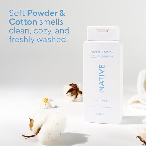 Image of Native Body Wash Contains Naturally Derived Ingredients | For Women & Men, Sulfate, Paraben, & Dye Free Leaving Skin Soft and Hydrated |Powder & Cotton 18 oz