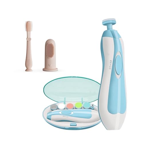 Image of Baby Electric Nail Trimmer & Finger Toothbrush Grooming Care Kit for Newborn Infants & Toddlers with Soft Silicone Brush, LED Light & Multiple Filing Heads (Nail Trimmer + Finger Toothbrush)