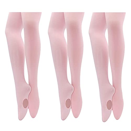 MANZI 3 Pairs 40 Denier Dance Tights Girls Womens Convertible Stretch Transition Ballet Tights Pink,Medium