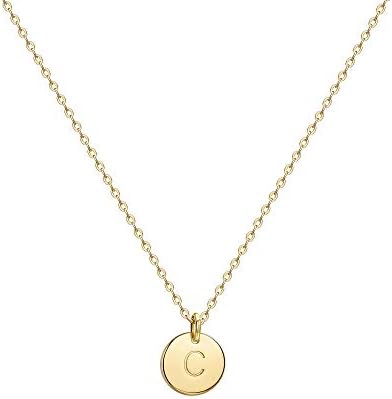 Valloey Rover Gold Initial Pendant Necklace, 14K Gold Plated Disc Double Side Engraved 16.5" Adjustable Dainty Personalized Alphabet Letter Pendant Handmade Cute Tiny Necklaces Jewelry Gift for Women