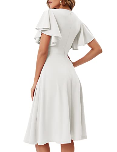 Image of Bridesmay Women's Formal Wedding Guest Dress for Women 2026 Short Sleeve Fit and Flare Tea Party Dresses