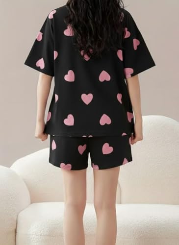 Image of SMOWKLY Women Korean Shorts Pajama Set |Summer Night Top & Shorts Dress |Cotton Blend Nightwear Set Top & Shorts Sleepwear Lounge Wear Soft Comfortable Night Suit Ladies | Co-Ord Home Wear Set