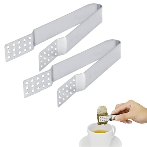 2 Pezzi Spremi Bustine di Tè, 13.5x2x2cm pressa per bustine di tè in acciaio inossidabile, Morsetto per Filtro per Bustine di Tè Tea Bag Holder Strainer Clip Metal Mini Tongs per Servire