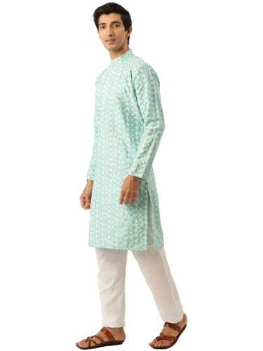 Image of SOJANYA (Since 1958 Men's Silk Blend Light Green Kurta & Nehrujacket with White Pyjama Combo