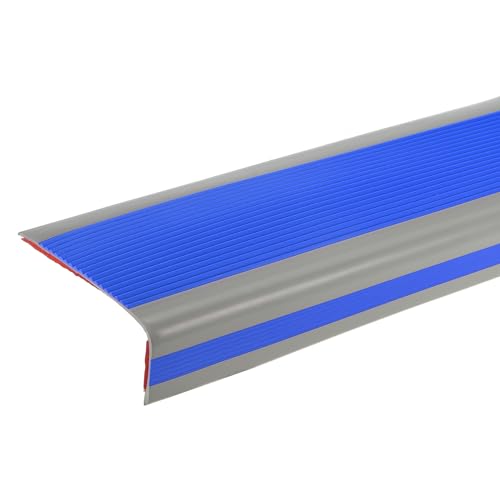 QUARKZMAN Nez de Marche de 3,2 Pieds, Profilé de Protection des Bords des Marches en PVC de 4mm Auto-Adhésif en Forme de L pour Escalier Intérieur et Extérieur, Bleu/Gris