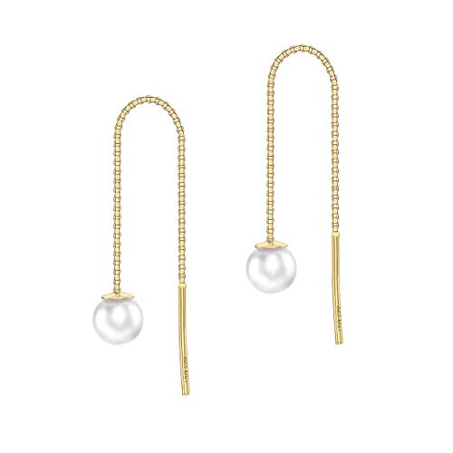 Boucles d'oreilles perle d'eau douce et chaîne boîte en or jaune 9 ct