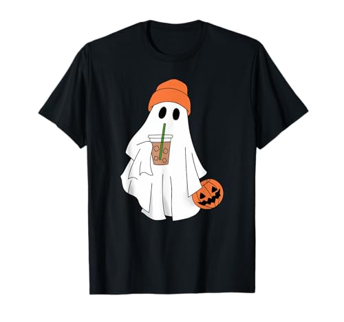 Halloween Ghost Bebiendo Café, Ghost Ice Coffee Hombres Mujeres Camiseta